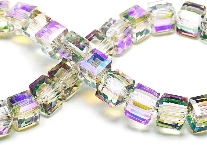 4mm Sparkle Cube Crystal Beads for Jewelry Making - Faceted Spacer Beads for Bracelets(94-100pcs, Translucent Purple)