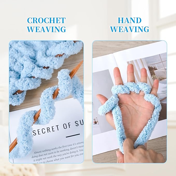 8 Packs Jumbo Chenille Chunky Yarn for Crocheting Knitting, Handcrafts & Blanket Yarn (Sky Blue, 8 Pack)