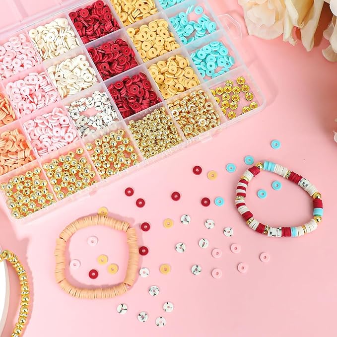 Believo Polymer Clay Beads Kit for DIY Jewelry – with Elastic Cord, Spacer Beads, Colorful Flat Heishi Beads – Ideal for Bracelet & Necklace Making (Macarons)