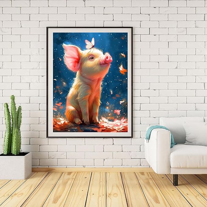 ijbnhd Pig Diamond Art Kits for Adults- Pig Diamond Painting Kits for Beginners, 5D Full Drill Pictures Gem Art Painting Kits for Home Wall Decoration Gift 12X16in