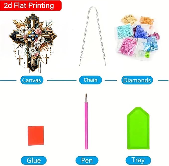 ZeeLionArt Hanging Diamonds Art kit for Adult,Cross Flowers Pendant Diamonds Painting Art Kit,6.2x7.6inch Acrylic Diamonds Painting Board Kit Ornament, Special Crystal Diamond Hanging Ornament