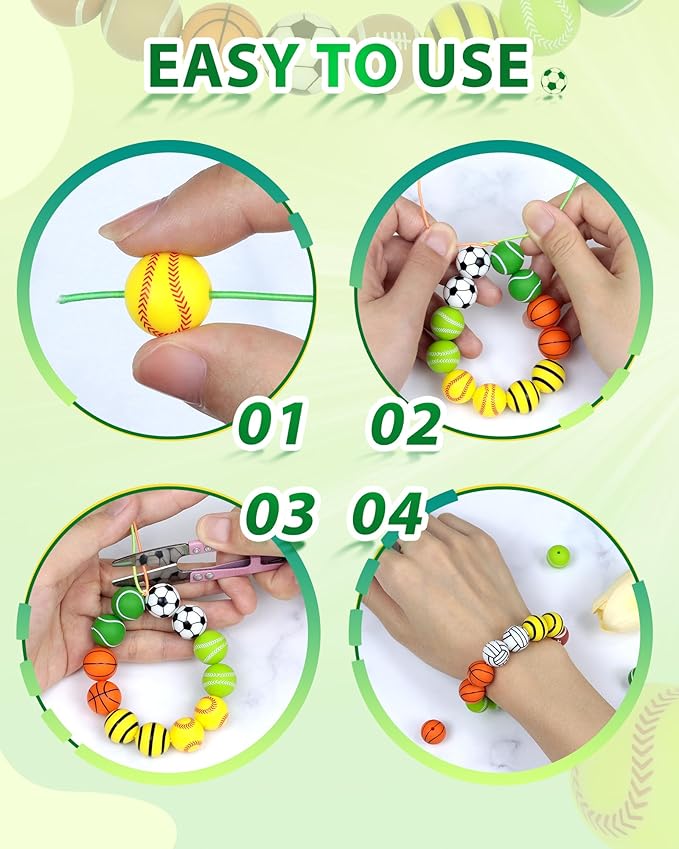 FIVEIZERO 41PC Sports Baseball Silicone Beads - Multi-Sport Focal Beads (Football Soccer Basketball Volleyball) for Keychains, Bracelets, Jewelry Making & Team Spirit Crafts