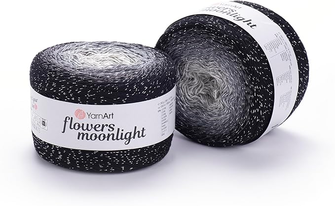 YarnArt Flowers Moonlight – Gradient Cotton Acrylic Yarn with Metallic Lurex, 9.17oz (250g), 1093 Yards – Shiny, Multicolor Cake Yarn for Crochet, Knitting, Shawls & DIY Projects (3253)