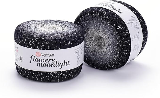 YarnArt Flowers Moonlight – Gradient Cotton Acrylic Yarn with Metallic Lurex, 9.17oz (250g), 1093 Yards – Shiny, Multicolor Cake Yarn for Crochet, Knitting, Shawls & DIY Projects (3253)