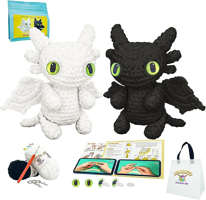 lunuafvy crochet animal kit for beginner adults/teen/kid(9+ boy/girl)-easy complete amigurumi knitting starter set with 3-style pattern diagram,left/right-handed 4hr video,soft yarn,gift & storage bag
