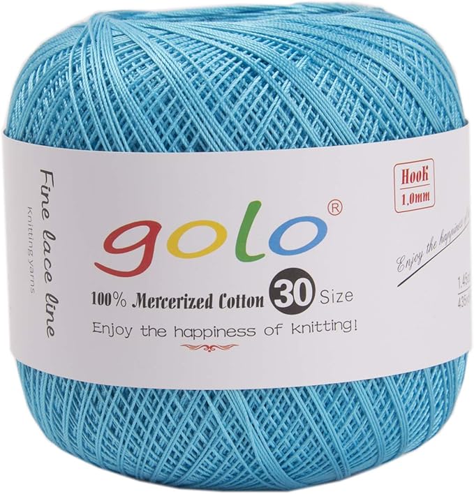 golo Crochet Thread Size 30 Yarn for Hand Knitting Lake Blue Yarn 3846