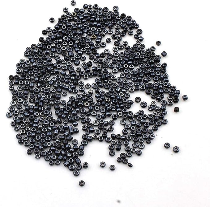 Perlin Glass Seed Beads 3mm 8/0 Round Mini Small Pony Beads 3300pcs for Making Earrings Bracelets Pendants Waist Jewelry DIY Handmade Metallic Color Kit (Black)