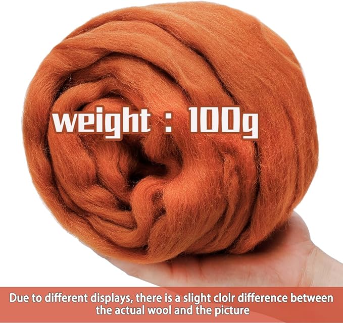 3.53oz Wool Roving, Wool Felting Supplies, Pure Wool, Chunky Yarn, Spinning Wool Roving for Needle Felting Wet Felting DIY Hand Spinning (Brown)