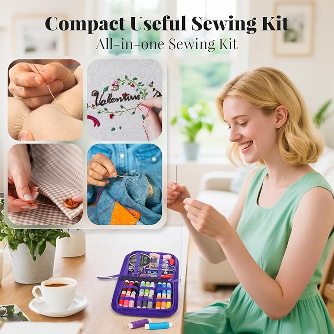 Coquimbo Sewing Kit Gifts for Kids Mom Grandma Adults Beginner Traveler, Portable Sewing Supplies Accessories Contains Thread, Needle, Scissors, Measure Tape, Thimble (Daisy)