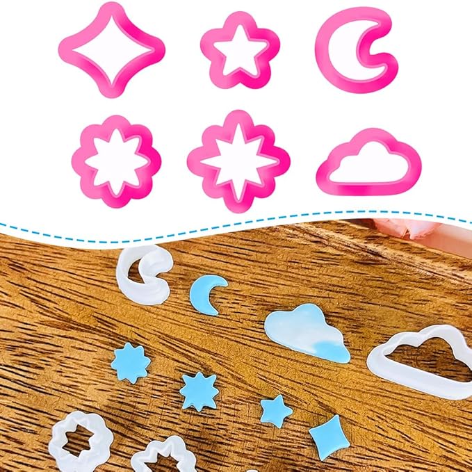 Xaekicr 6 PCS Sky Theme Polymer Clay Cutters Set – Cloud Moon Star Shapes Clay Cutters for Polymer Clay Molds, Jewelry DIY Clay Tools