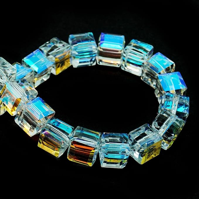 4mm Sparkle Cube Crystal Beads for Jewelry Making - Faceted Spacer Beads for Bracelets(94-100pcs, Crystal Paradise)