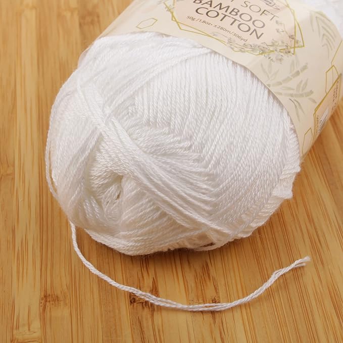JubileeYarn Baby Soft Bamboo Cotton Yarn - 50g/Skein - Cotton White - 4 Skeins