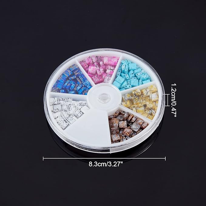 NBEADS 240 Pcs 6 Color 5mm Square 2-Hole Glass Beads for Jewelry Making