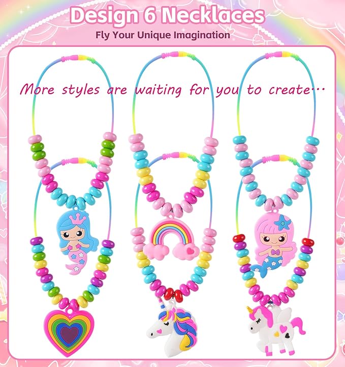 dizrnoi jewelry making kit for girls unicorn mermaid charm necklace making supplies beads set birthday diy arts and crafts for girls