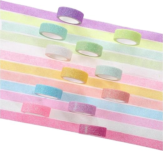 24 Rolls Glitter Washi Tape Set Washi Masking Tape Decorative Adhesive Tapes for Scrapbooking DIY Crafts Crafters Embellished Journals Planners Cards Gift Wrapping Ribbons Wedding(15 mm*2m)