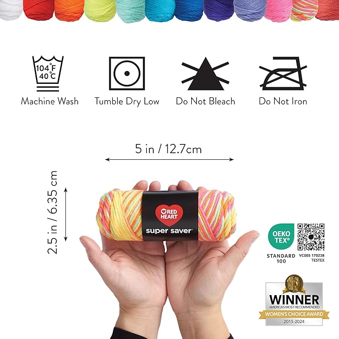 Red Heart Super Saver Yarn Super Craft Kit Brights, with 12 Pack of 50g/1.7 oz. 4 Medium Worsted Yarn for Knitting & Crocheting, 12 Colors, Perfect for Chunky Sweaters, Blankets, Amigurumi