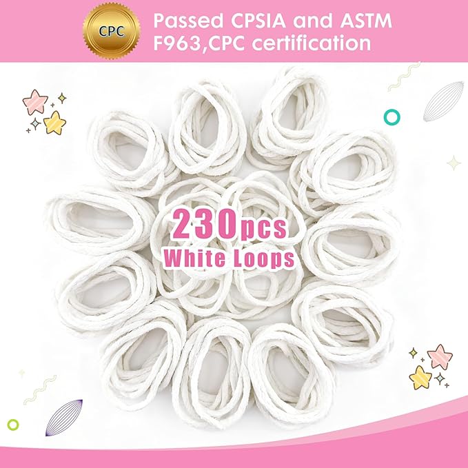 OYACH 10inch Weaving Cotton Loops Pack,230pcs 4 Cotton Potholders Weaving Loom Refill Loops,Yarn Pot Holder Replenish Loop Bands Kits for Kids Adults DIY Arts Crafts- White (Loom not Included)