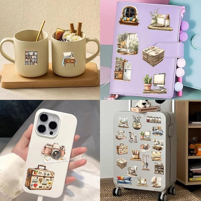 50Pcs Waterproof Vintage Stickers,Scrapbooking Supplies Kit,Aesthetic Decorative Craft Sticker for Planner, Bullet Journaling, Junk Journal, Water Bottles, Laptop, Retro Craft.Retro Scene