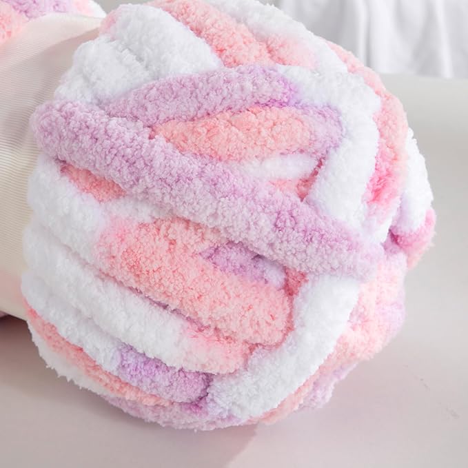 MABOZOO Tie Dye Chunky Yarn for Crocheting 8 Pack,Pink Fluffy Jumbo Chenille Yarn,Soft Plush Yarn Bulky,Giant Thick Fuzzy Yarn for Hand Knitting or Arm Knitting (31.7 yds,8 oz Each Skein)