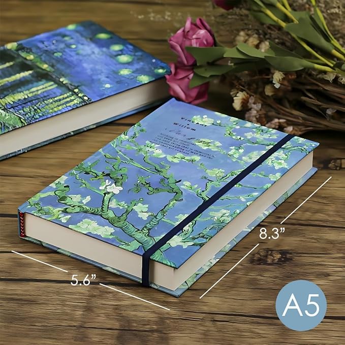 Art Journal, Sketch book, Blank Notebook, 130gsm, Thick Paper Sketchbook, A5, Hardcover Drawing Notebook, Blank Page Journal, Lay Flat, Unlined, Van Gogh Almond Blossom, Cute Sketchbook