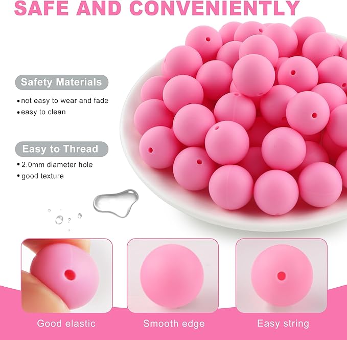 65Pcs 19mm Silicone Beads for Keychain Making Bracelet Necklace, Bulk Round Silicone Beads for Pens(Pink)