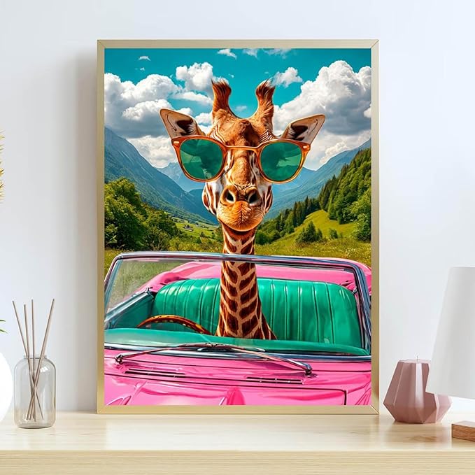 Giraffe Stamped Cross Stitch Kits for Adults Beginner, Car Counted Cross Stitch Kits Printed Stitching Cute Patterns Dimensions Needlepoint Art Crafts Embroidery Kits for Adults