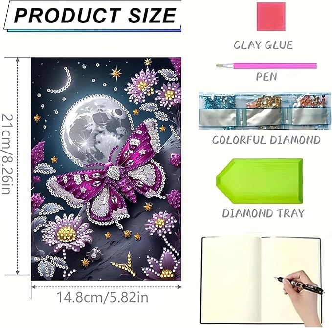 Butterfly Diamonds Painting Notebook for Adults, A5 Diamond Art Journal and DIY Sketchbook, Diamond Art Kit Supplies,Gift for Beginners, Craft Lovers, Artists. (Butterfly)