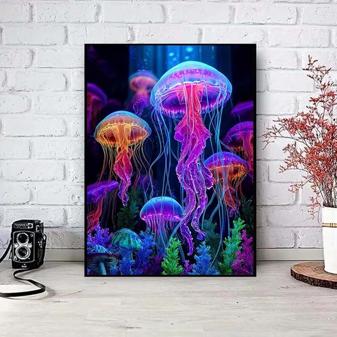 SHICERNHJ Jellyfish Diamond Art Painting Kits for Adults,5D Diamond Art Kits for Full Round Diamond Dots Painting,DIY Round Gem Art Diamond for Beginner Home Wall Decor 12 x 16 Inch