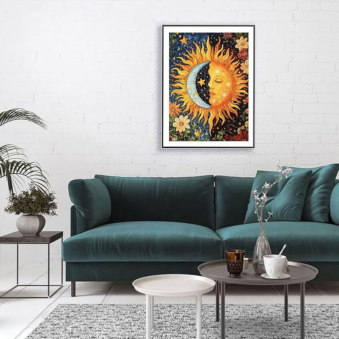 WUSARPLY Sun and Moon Diamond Painting Kits for Adults, Star Diamond Art Kits Full Drill Diamond Dots Paint with Diamonds Gem Arts and Crafts for Beginner Home Wall Decor