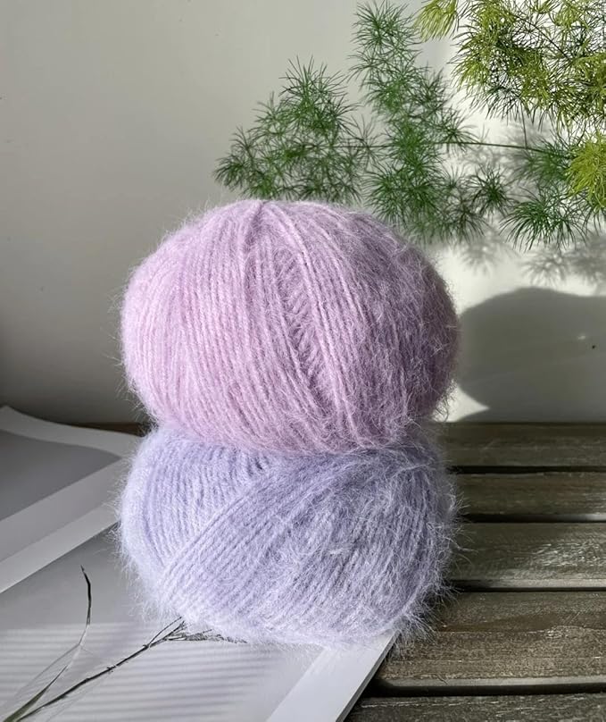 Snowbaby Wool Acrylic Blend Long Pile Yarn,(Worsted) Warm and Luxurious Fuzzy Yarn for Knitting and Crocheting DIY Hats Scarves Sweaters, 2 * 3.52oz/100g 207yds(25-Lilac Purple)