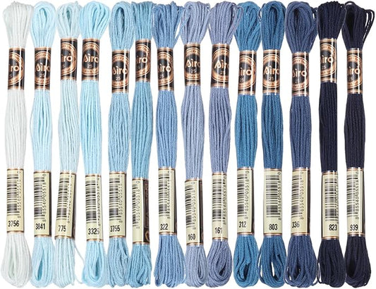 PATIKIL 14 Skeins Embroidery Floss, Polyester Embroidery Threads Bracelets String for Cross-Stitch Hand Embroidery, Multicolored Blue