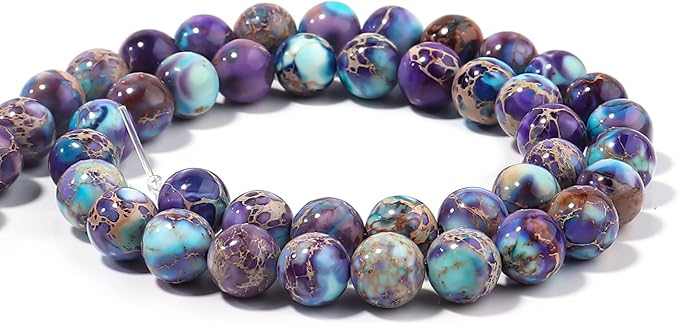 youngbling natural gemstone beads for jewelry making,8mm sea blue imperial jasper polished round smooth stone beads for bracelet necklace 15 inch