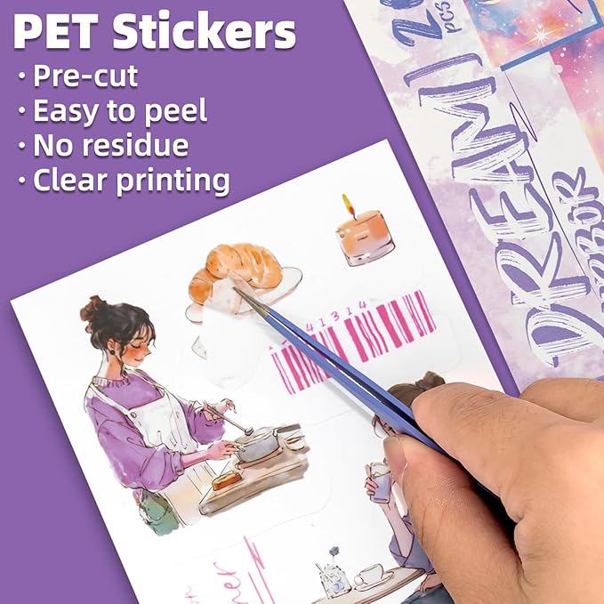 Dreamland Haven Sticker Scrapbooking Supplies for Junk Journal, 20 Sheets PET Stickers - Vintage Journaling Stickers, Ephemera Sticker Book Pre Cut(TZ-009-006)