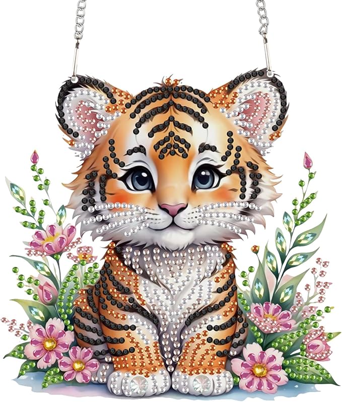 TDFERAN Diamond Painting Pendant Tiger Diamond Art Ornaments Animal Pendants Diamond Art Hanging Sign Onament Wall Hanging in Living Room Dorridor Diamant Art Decorations Ornaments Painting Signs