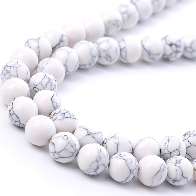White Turquoise Stone Beads for Jewelry Making DIY Bracelet Necklace Gemstone Round Crystal 1 Strand 15.5inch 35PCS 10MM