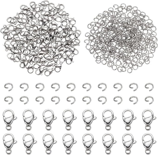 PandaHall 300 pcs 5mm 20 Gauge 304 Stainless Steel Jump Rings with 100pcs Lobster Claw Clasps for Earring Bracelet Necklace Pendants Jewelry DIY Craft Making, Stainless Steel Color