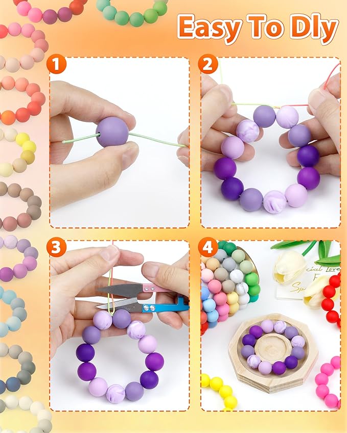 160pcs fiveizero 15mm silicone beads for keychain making - mixed color round rubber beads bulk, diy craft supplies for bracelets necklaces pens(orange)