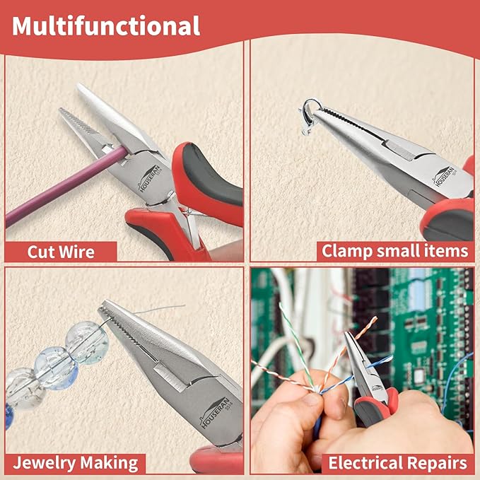 houseran small needle nose pliers 5"-5 pack mini needle nose pliers, spring loaded needle nose pliers, jewelry pliers needle nose for jewelry making