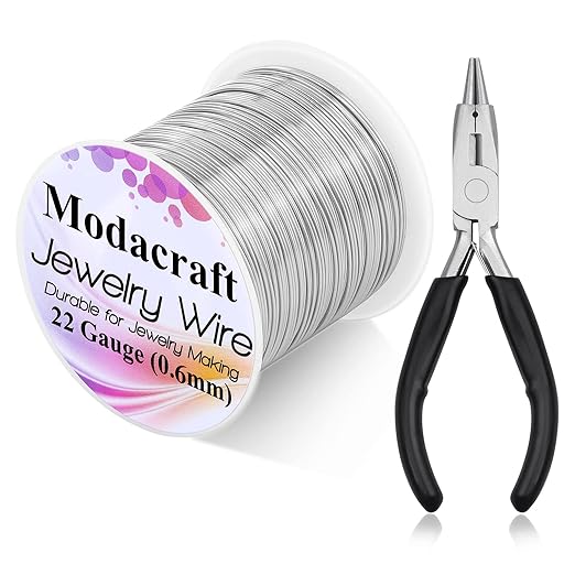 Modacraft 22 Gauge Silver Wire for Jewelry Making with Jewelry Pliers, Craft Wire Beading Wire Tarnish Resistant Copper Wire
