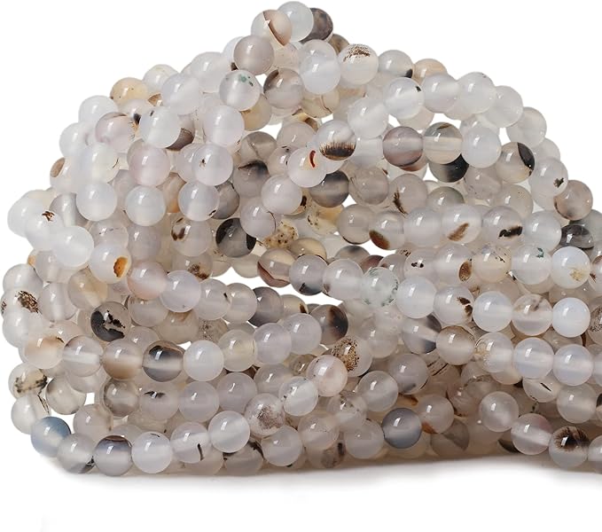 60PCS 6mm Natural Moss Grass Agate Gemstone Round Loose Beads for Jewelry Making 1 Strand 15"