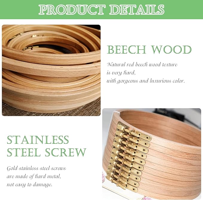zocone 6 pcs beech wood embroidery hoops, wood circle hoop ring cross stitch hoop for embroidery, cross stitch, needlework, art craft handy sewing and christmas decoration (size-6")