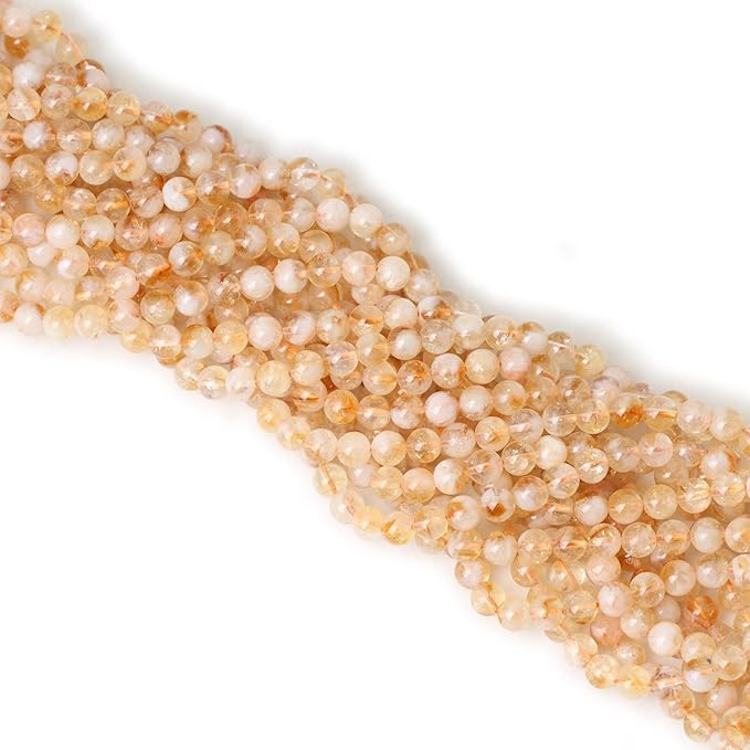cheavian 60pcs 6mm natural yellow feather citrine gemstone round loose beads crystal energy stone healing power for jewelry making 1 strand 15"