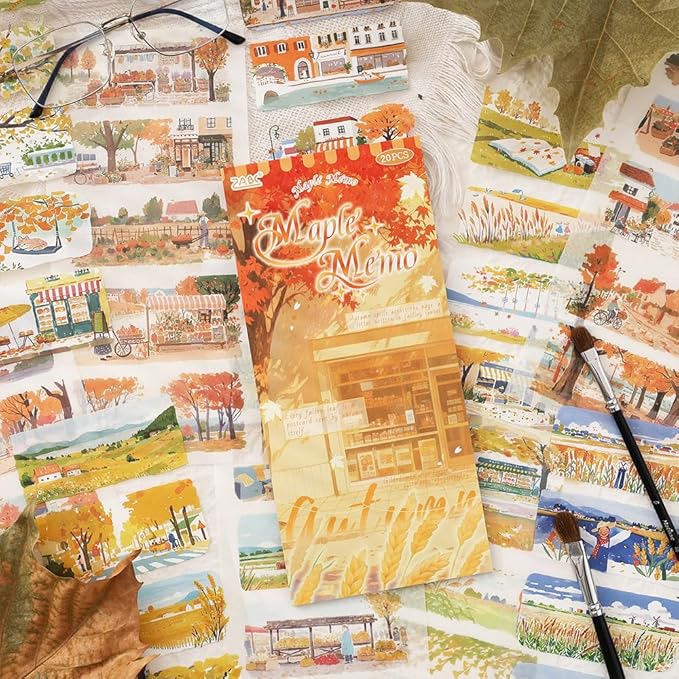 Journal Sticker Book for Junk Journaling, Transparent PET Seasons Landscape Stickers for Scrapbook Supplies, Scrapbooking, 20 Large Pre-Cut Stickers Sheets 9.25 x 6.65 inches