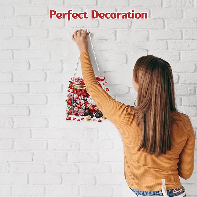 GHHKUD Chocolate and Gnome Diamond Art Hanging Kit for Adults, DIY Double Sided Diamond Painting Hanging Valentines Kits Adults, Special Shaped Acrylic Ornaments Pendants for Window Home Garden Wall