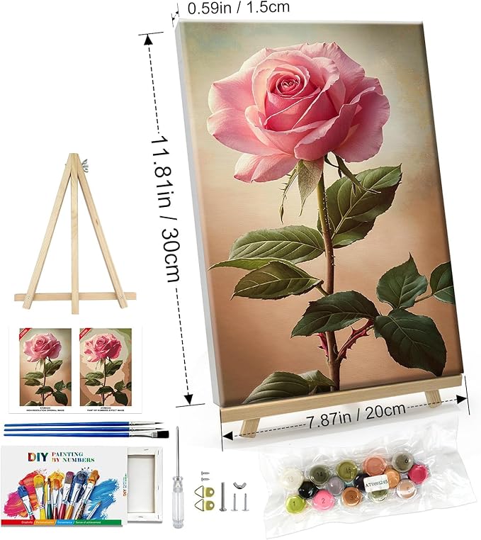 ATDMS Paint by Numbers Kit for Adults with Easel Flowers Paint by Number with Frame DIY Floral Paint by Number with Easel Adult Paint by Number Kits on Canvas Framed for Home Wall Decor 8x12 Inch