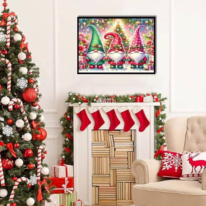 igoodom Diamond Art Kits for Adults, Christmas Diamond Painting Kit, Full Drill Round Christmas Gnome Diamond Art Kits, DIY Gem Art and Crafts for Home Wall Decor Gift 16x12inch