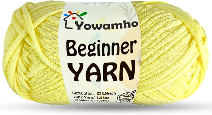 Yarn for Crocheting & Knitting, 100g Cotton Yarn for Beginners with Easy-to-See Stitches,100m (109yds) Worsted Soft Cotton-Nylon Blend Yarn, Beige.