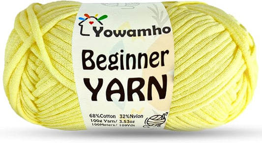 Yarn for Crocheting & Knitting, 100g Cotton Yarn for Beginners with Easy-to-See Stitches,100m (109yds) Worsted Soft Cotton-Nylon Blend Yarn, Beige.