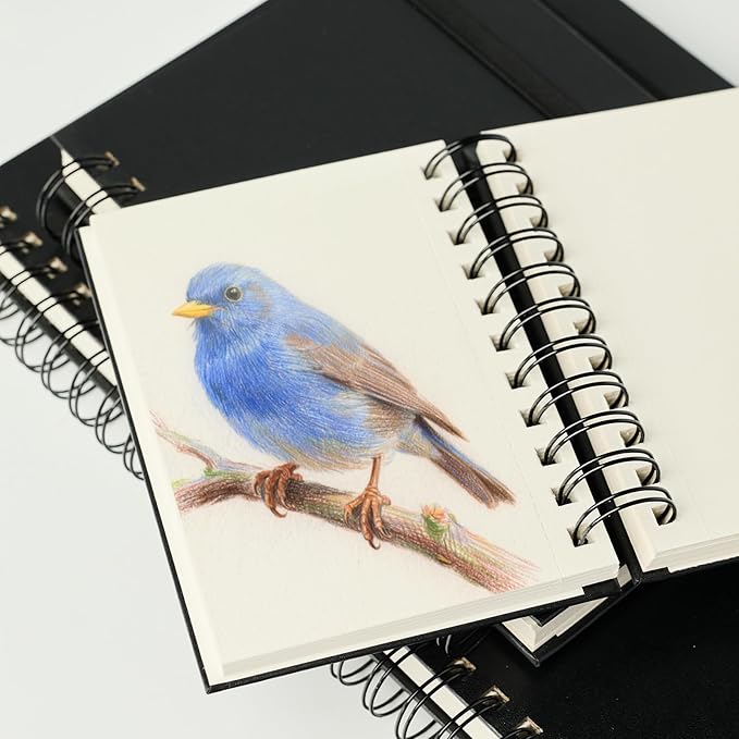 CuppaClip Sketch Book Hardcover Drawing Pad 300GSM Acid-Free Paper Spiral Bound Sketchbook 50 Sheets/100 Pages Art Supplies (Spiral Binding, 4x5.9in)