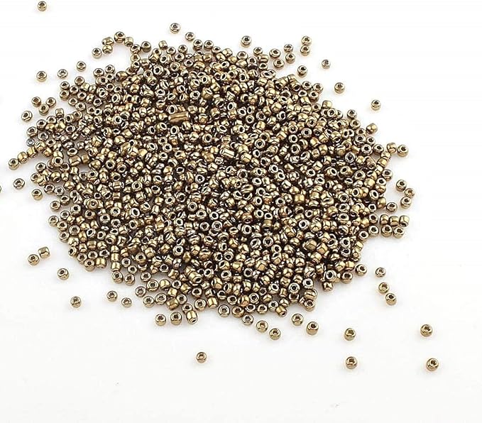 Perlin Glass Seed Beads 2mm 11/0 Round Mini Small Pony Beads 6500pcs for Jewelry Making Earrings Bracelets Pendants Waist DIY Handmade Metallic Color Kit (Bronze)